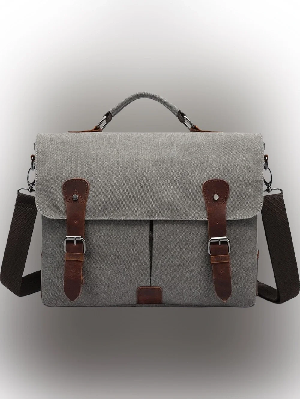 Men's Grey Canvas Briefcase with Brown Leather Trim